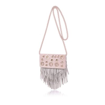 Girls pink eyelet tassel cross body handbag